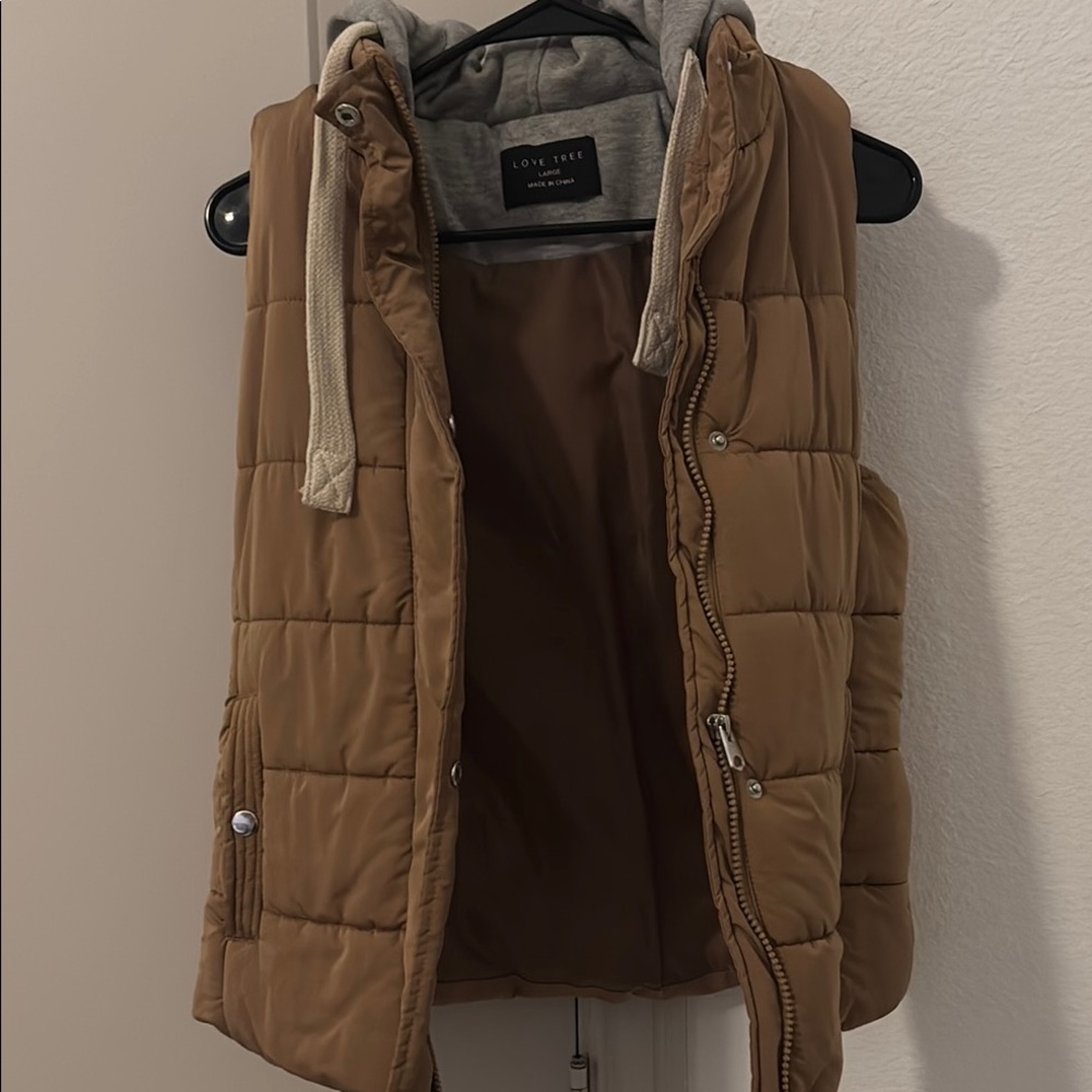 Love Tree Gray Quilted Vest with Hood